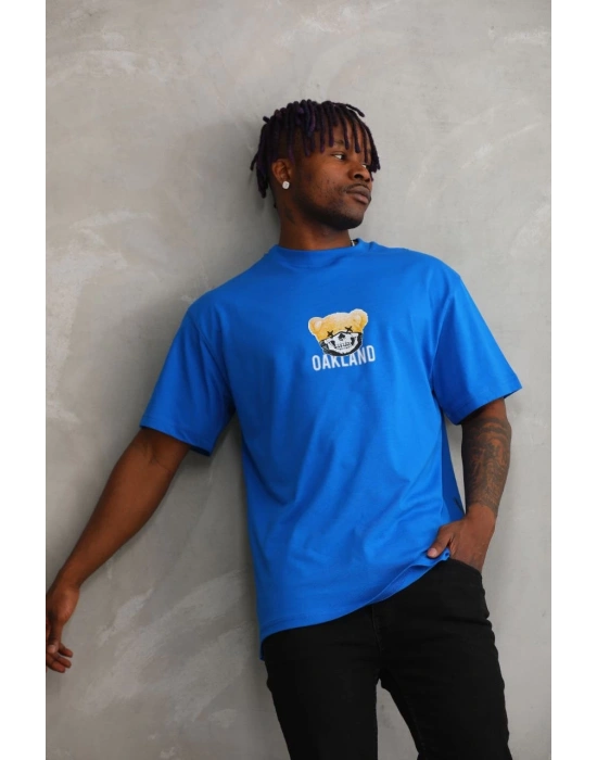 Baskılı Oversize T-Shirt - Mavi -