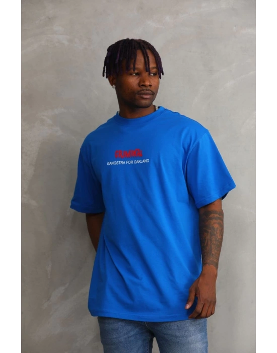 Baskılı Oversize T-Shirt - Mavi -