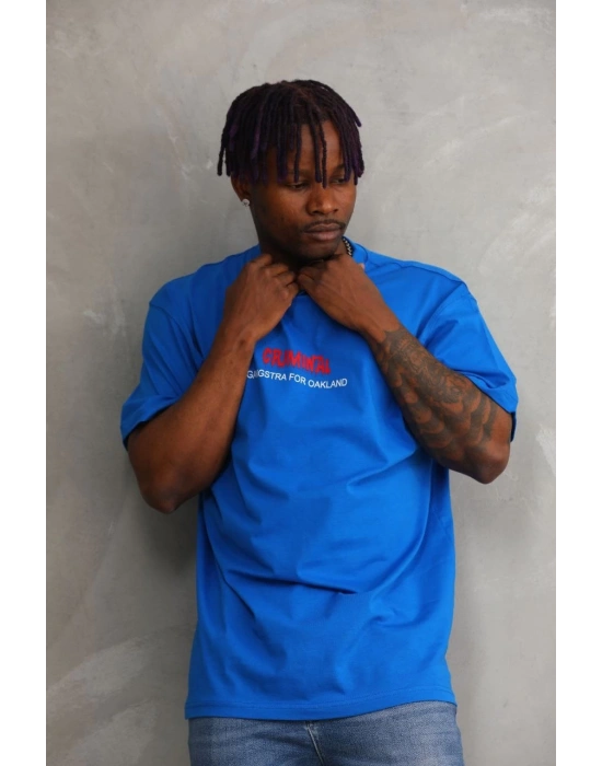 Baskılı Oversize T-Shirt - Mavi -