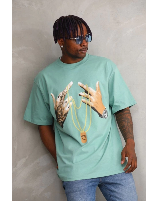 Baskılı Oversize T-Shirt - Mint Yeşili
