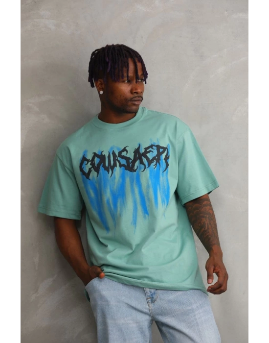 Baskılı Oversize T-Shirt - Mint Yeşili