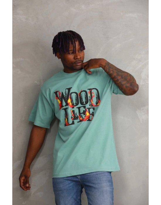 Baskılı Oversize T-Shirt - Mint Yeşili