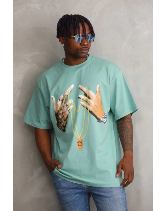 Baskılı Oversize T-Shirt - Mint Yeşili