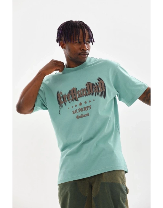 Baskılı Oversize T-Shirt - Mint Yeşili