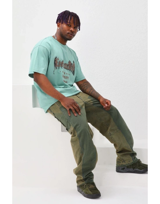 Baskılı Oversize T-Shirt - Mint Yeşili