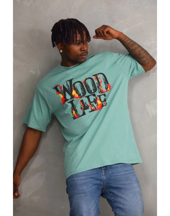 Baskılı Oversize T-Shirt - Mint Yeşili