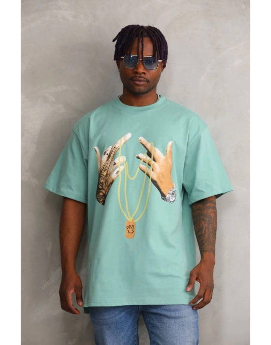 Baskılı Oversize T-Shirt - Mint Yeşili