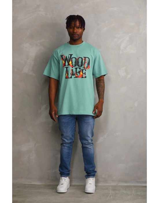 Baskılı Oversize T-Shirt - Mint Yeşili