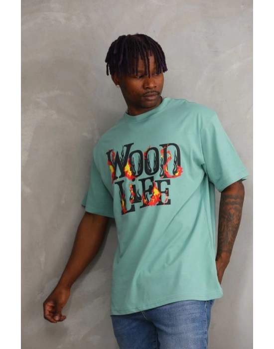 Baskılı Oversize T-Shirt - Mint Yeşili