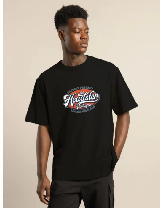 Baskılı Oversize T-Shirt - Siyah -