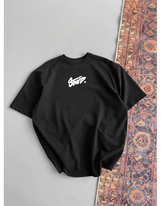 Baskılı Oversize T-shirt - Siyah -