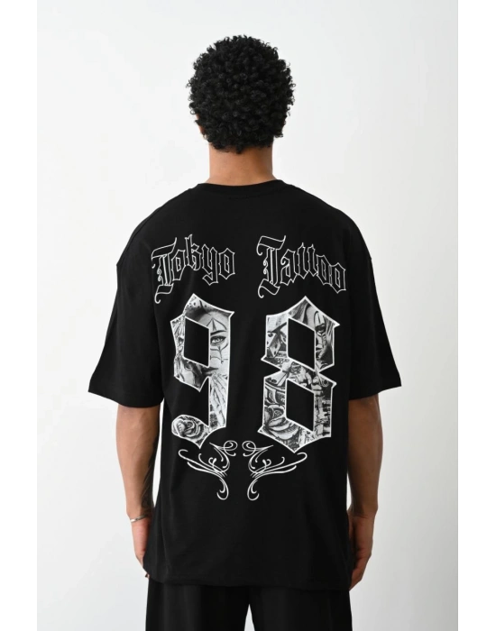 Baskılı Oversize T-Shirt - Siyah -