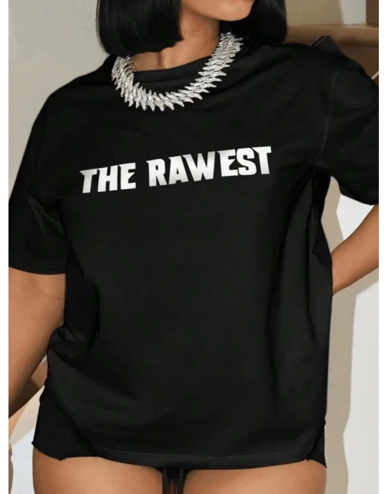 Baskılı Oversize T-shirt - Siyah -