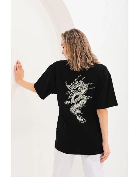 Baskılı Oversize T-Shirt - Siyah -