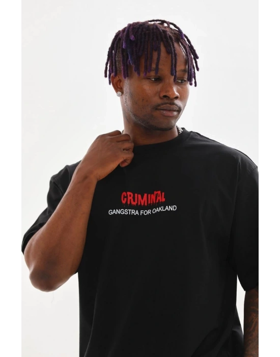 Baskılı Oversize T-Shirt - Siyah -