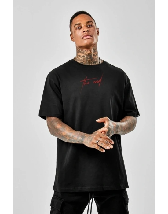 Baskılı Oversize T-Shirt - Siyah -