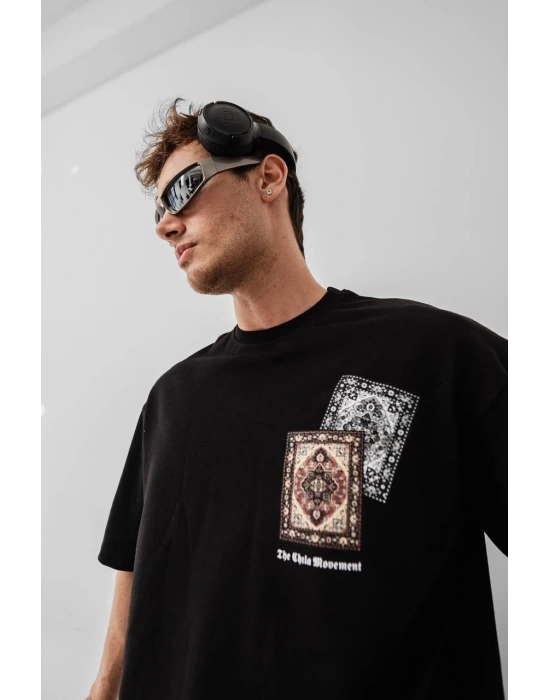 Baskılı Oversize T-shirt - Siyah -