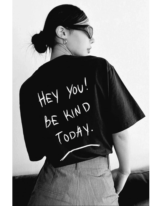 Baskılı Oversize T-Shirt - Siyah -