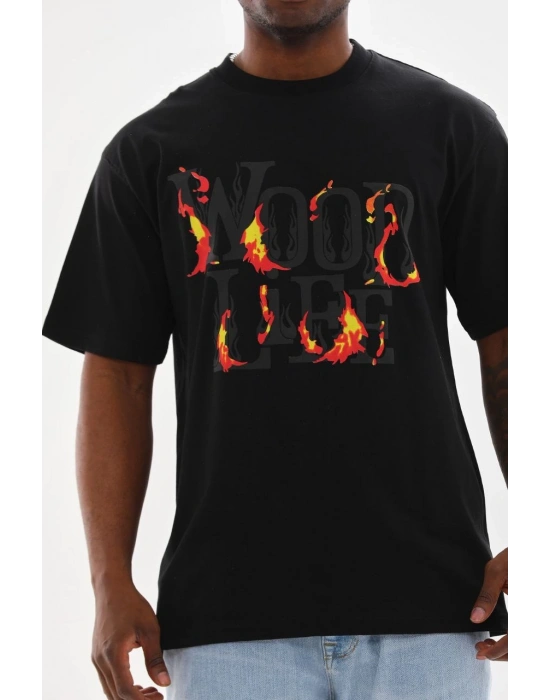 Baskılı Oversize T-Shirt - Siyah -