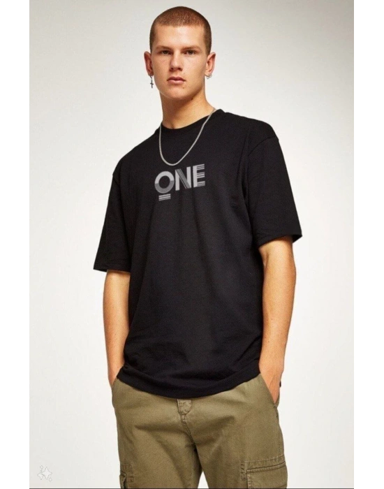 Baskılı Oversize T-Shirt - Siyah -