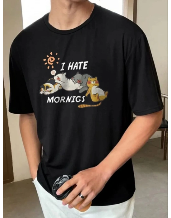 Baskılı Oversize T-Shirt - Siyah -