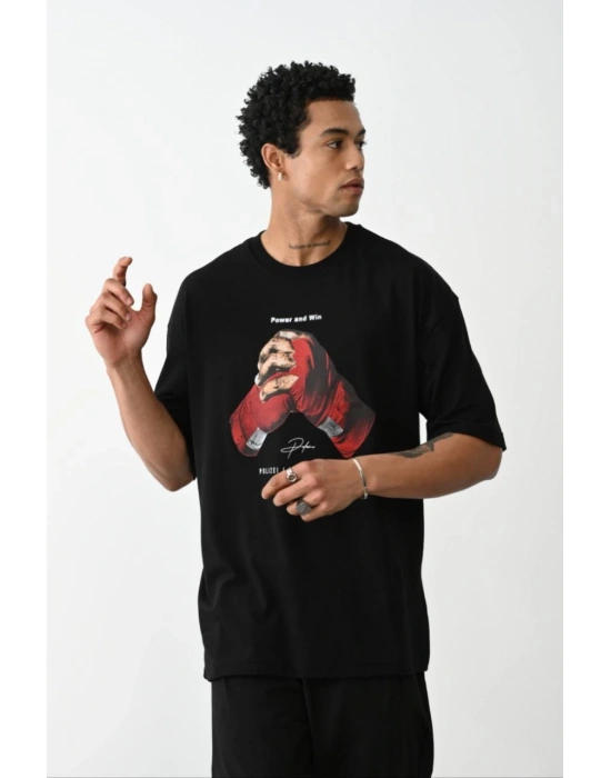 Baskılı Oversize T-Shirt - Siyah -