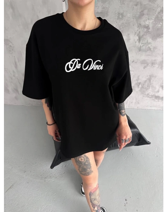Baskılı Oversize T-Shirt - Siyah -