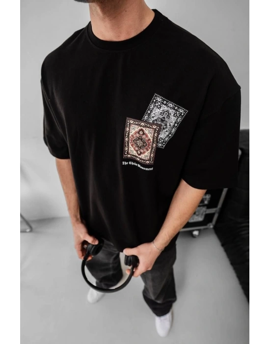 Baskılı Oversize T-shirt - Siyah -