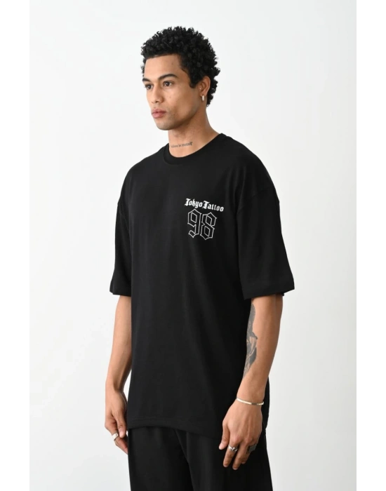 Baskılı Oversize T-Shirt - Siyah -