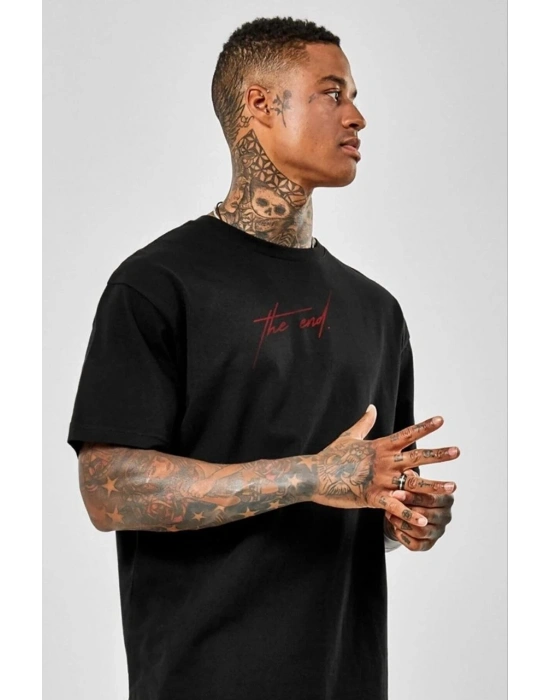 Baskılı Oversize T-Shirt - Siyah -