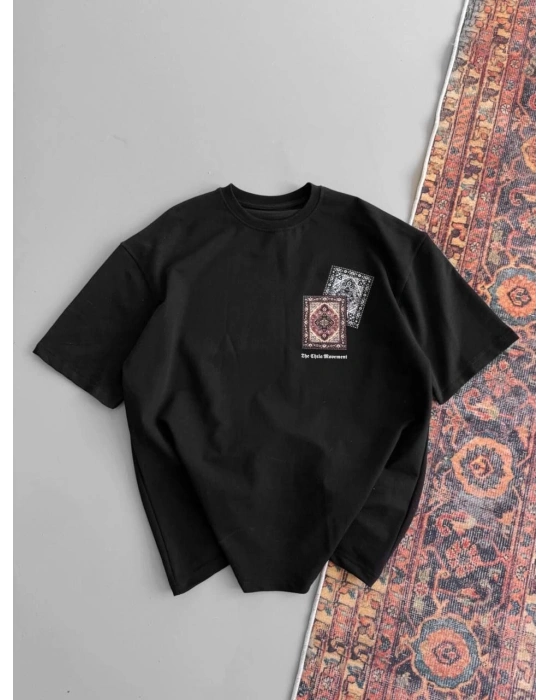 Baskılı Oversize T-shirt - Siyah -