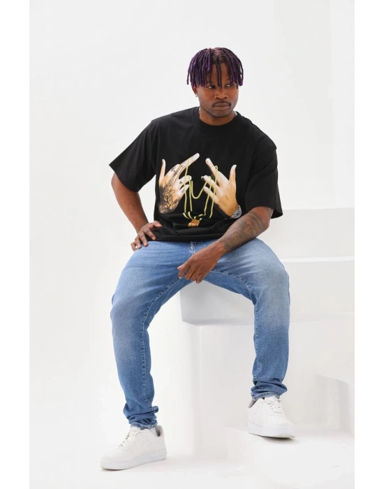 Baskılı Oversize T-Shirt - Siyah -