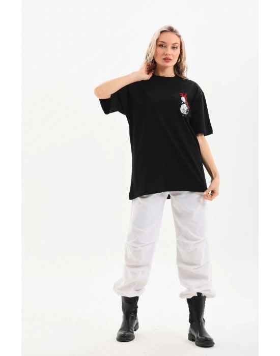 Baskılı Oversize T-Shirt - Siyah -