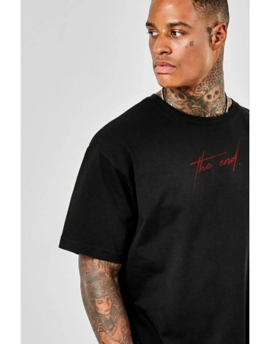 Baskılı Oversize T-Shirt - Siyah -