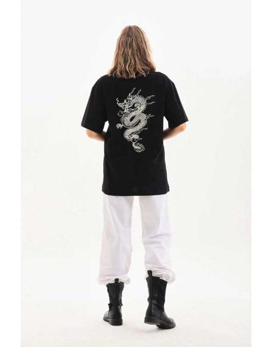 Baskılı Oversize T-Shirt - Siyah -