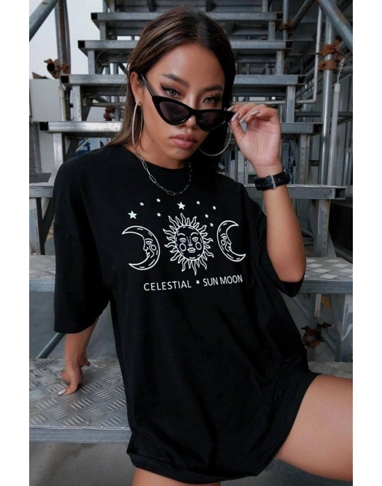 Baskılı Oversize T-Shirt - Siyah -