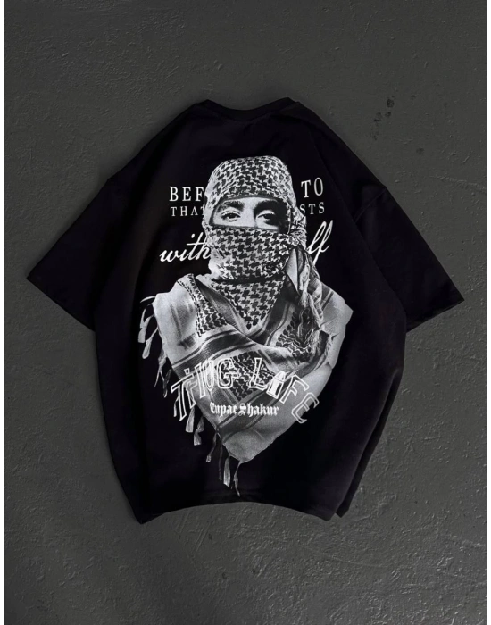 Baskılı Oversize T-Shirt - Siyah -