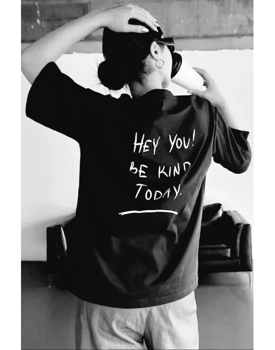 Baskılı Oversize T-Shirt - Siyah -