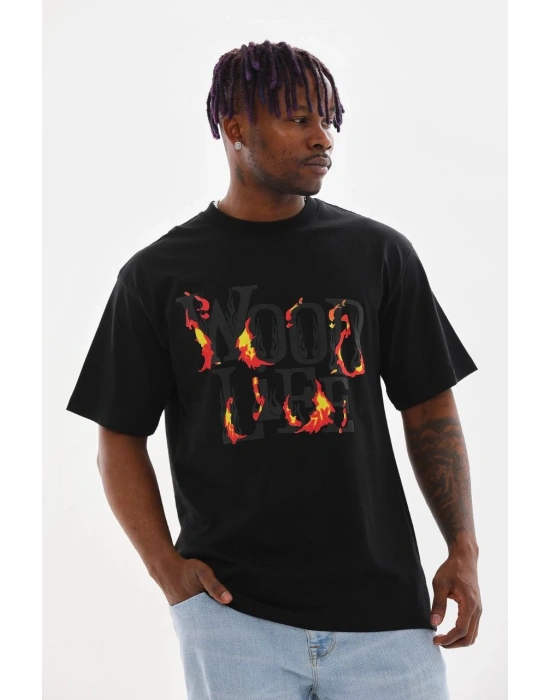 Baskılı Oversize T-Shirt - Siyah -