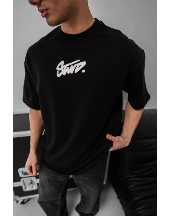 Baskılı Oversize T-shirt - Siyah -