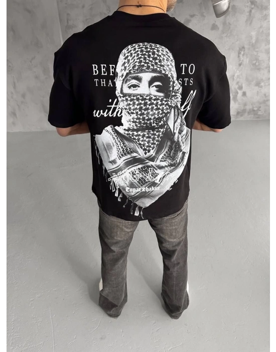 Baskılı Oversize T-Shirt - Siyah -
