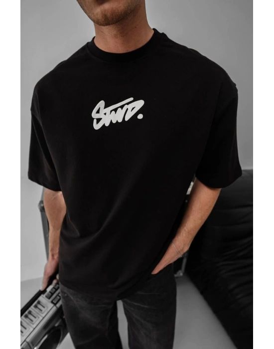 Baskılı Oversize T-shirt - Siyah -