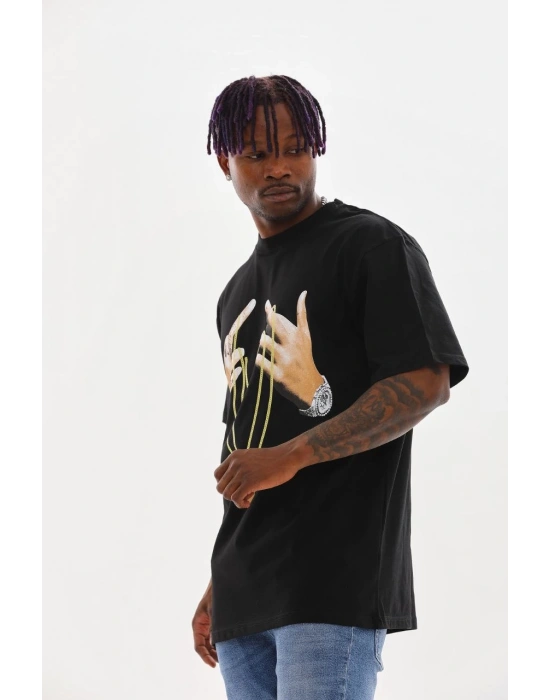 Baskılı Oversize T-Shirt - Siyah -