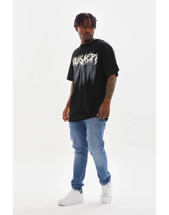 Baskılı Oversize T-Shirt - Siyah -