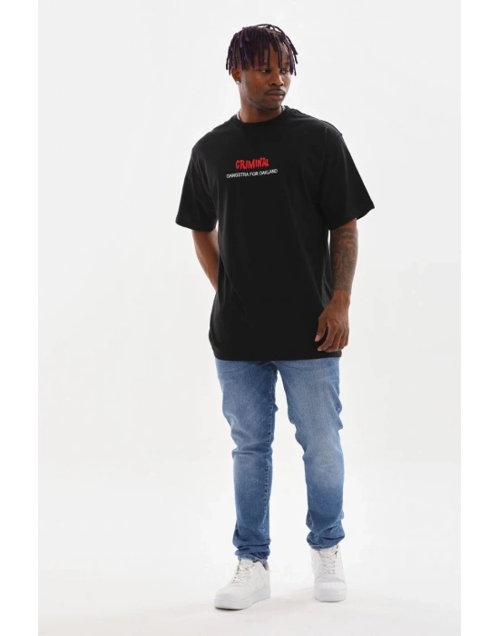 Baskılı Oversize T-Shirt - Siyah -