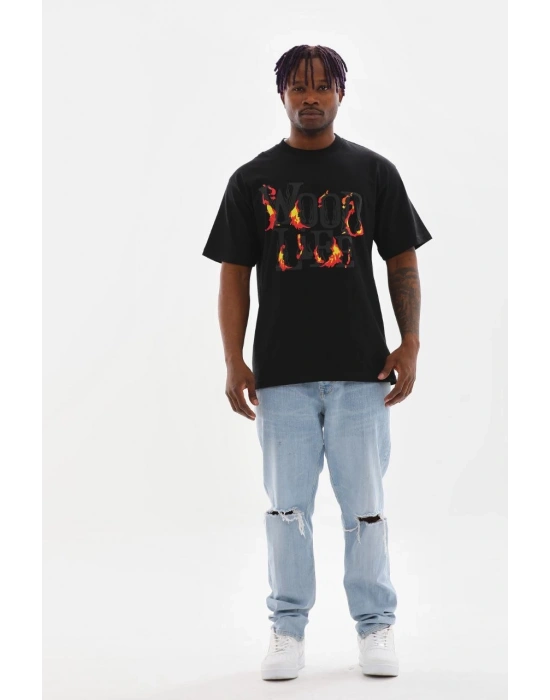 Baskılı Oversize T-Shirt - Siyah -