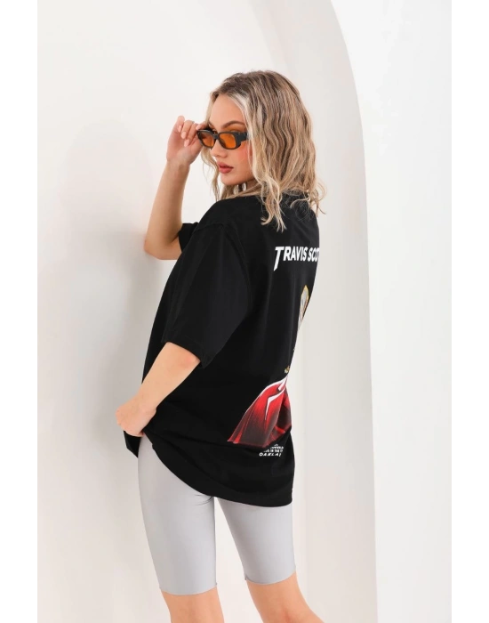 Baskılı Oversize T-Shirt - Siyah -
