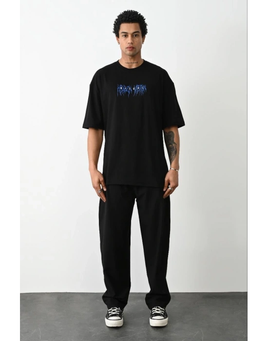 Baskılı Oversize T-Shirt - Siyah -
