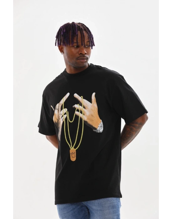 Baskılı Oversize T-Shirt - Siyah -