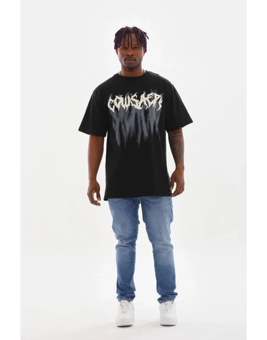 Baskılı Oversize T-Shirt - Siyah -